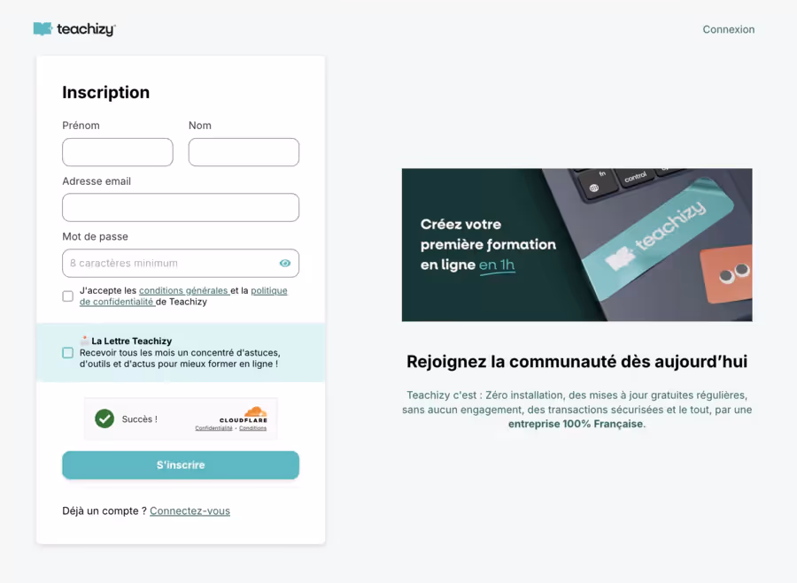 PAGE D'INSCRIPTION DE TEACHIZY