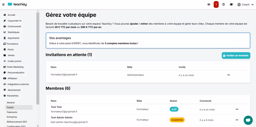 créer un site d'apprentissage et gérer son équipe avec la plateforme française Teachizy
