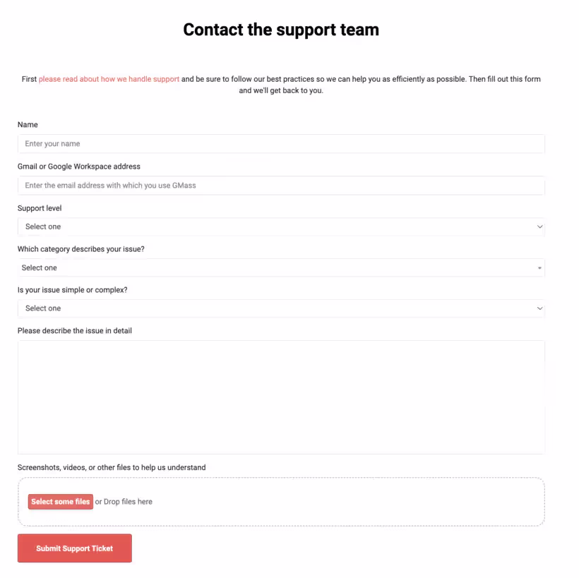 support client de gmass