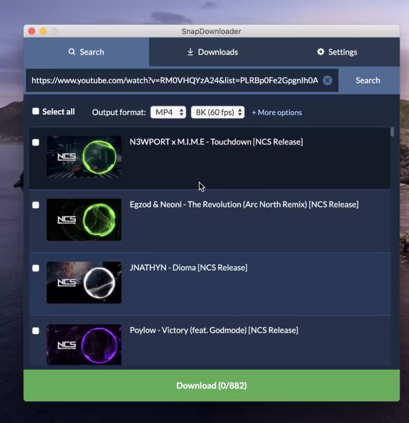 interface de snapdownloader