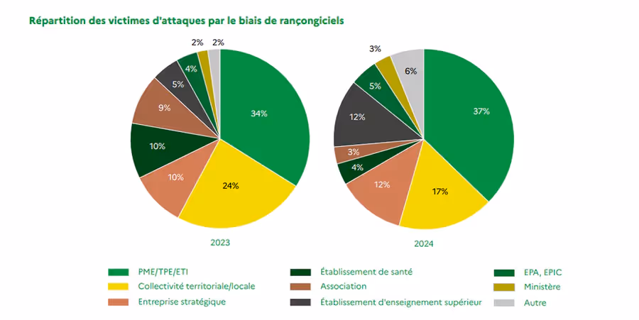 répartition des victimes d'attaues par le bians de rançongiciels