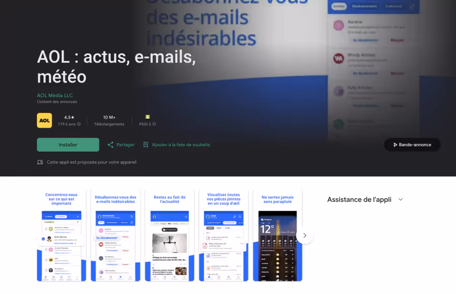 application AOL sur Google Play