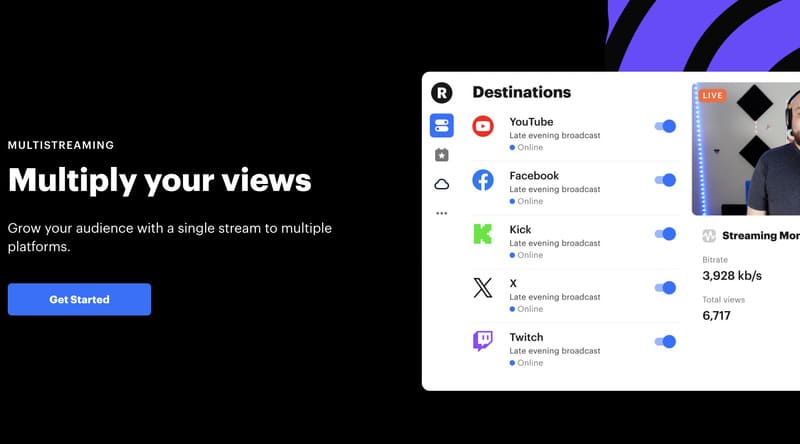 Restream.io - Connexion avec les réseaux sociaux et plusieurs plateformes populaires