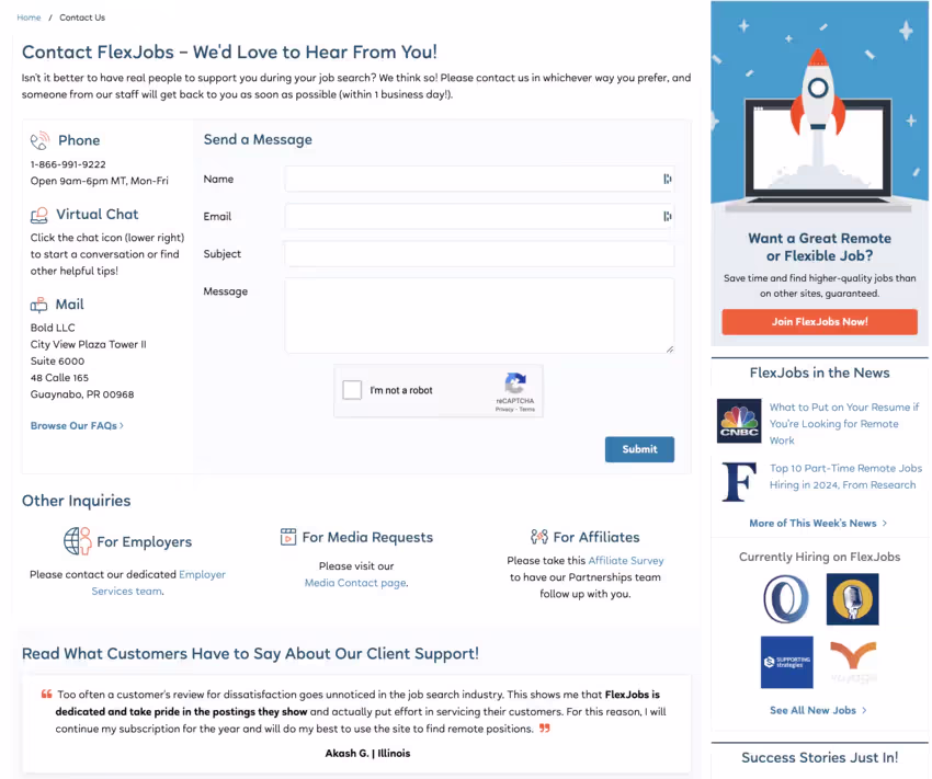 options de support client de flexjobs