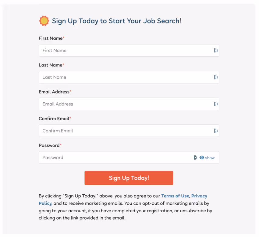 page d'inscription par e-mail au site internet de Flexjobs pour faire un essai