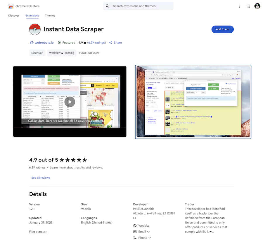Instant Data Scraper : Extraction rapide de données web sans code