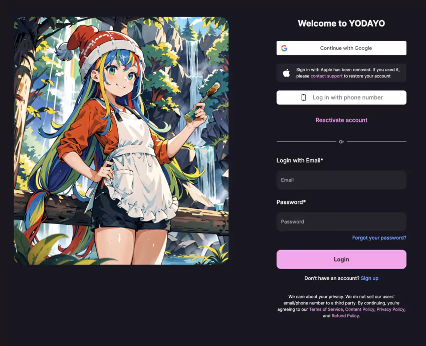 inscription à Yodayo