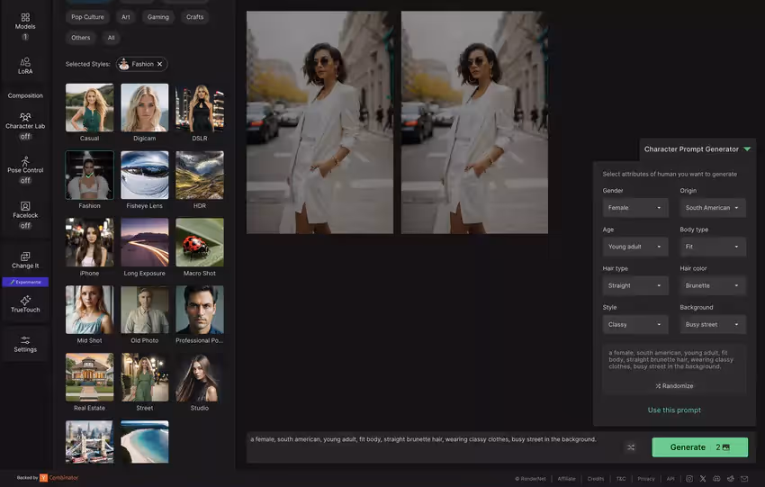 création d'avatars IA de RenderNet AI