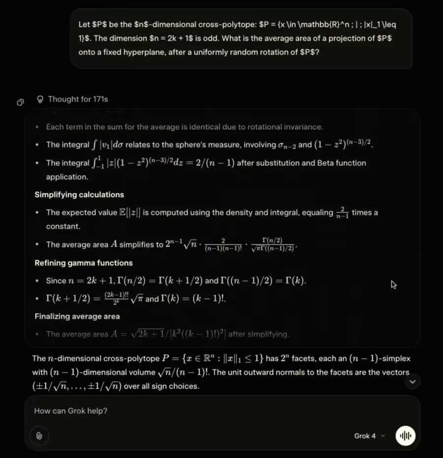 niveau de doctorant en mathématiques pour Grok 
