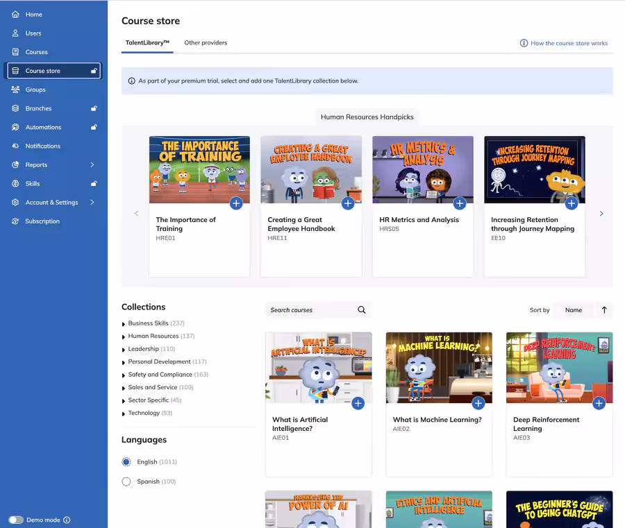 Exemple de cours dans le store de TalentLMS