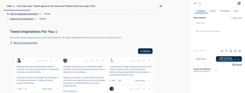 Création de tweet avec son IA Tweet Hunter 