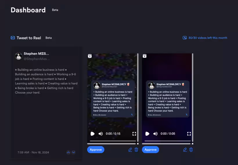 Option de Tweet to Reel
