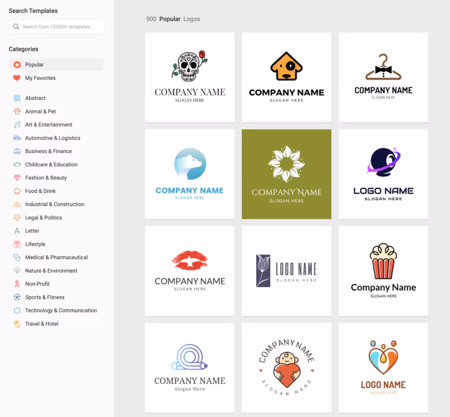 screenshot design evo en ligne pour créer facilement des logos avec des milliers de modèles modifiables