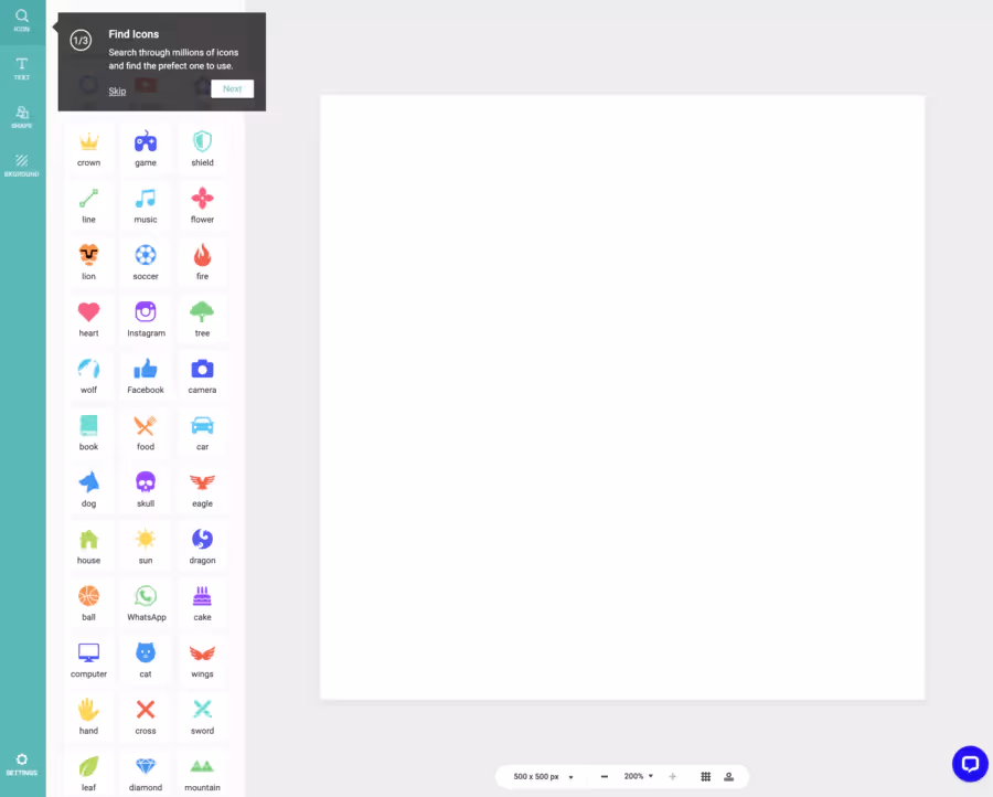 choix parmis 1,000,000 d'icônes,  des centaines de logos