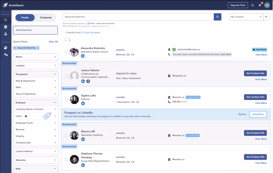 base de données des entreprises sur rocketreach