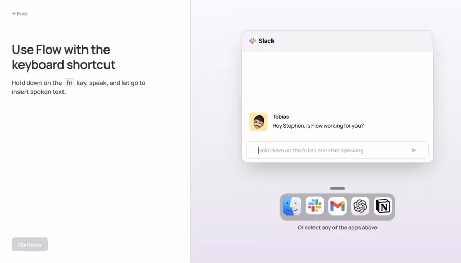 fonctionnement de la suite Wispr sur mac sans prompt