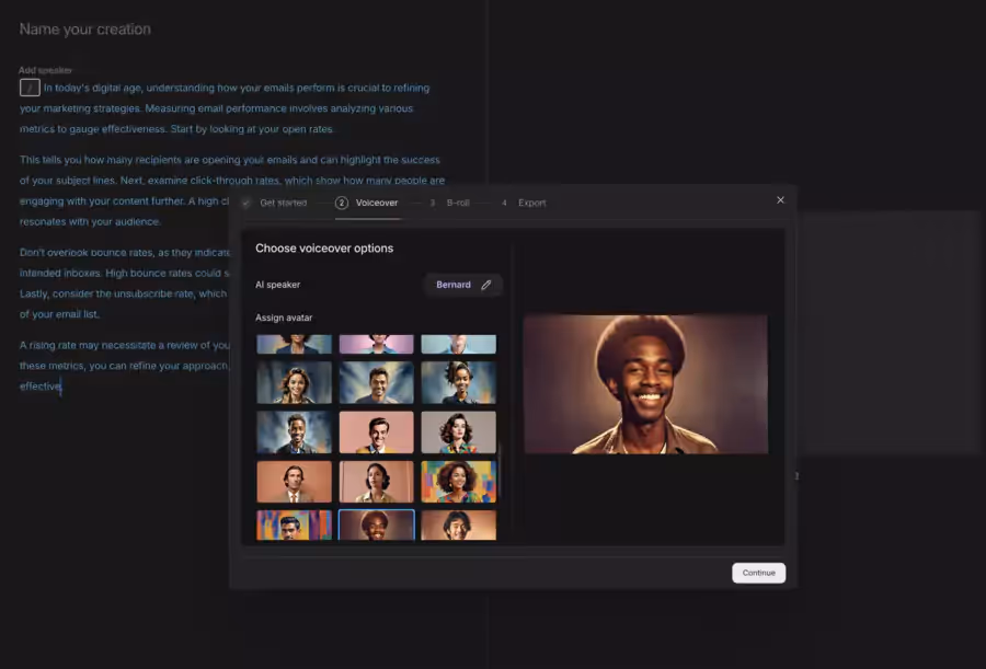 page de génération de vidéo de Descript