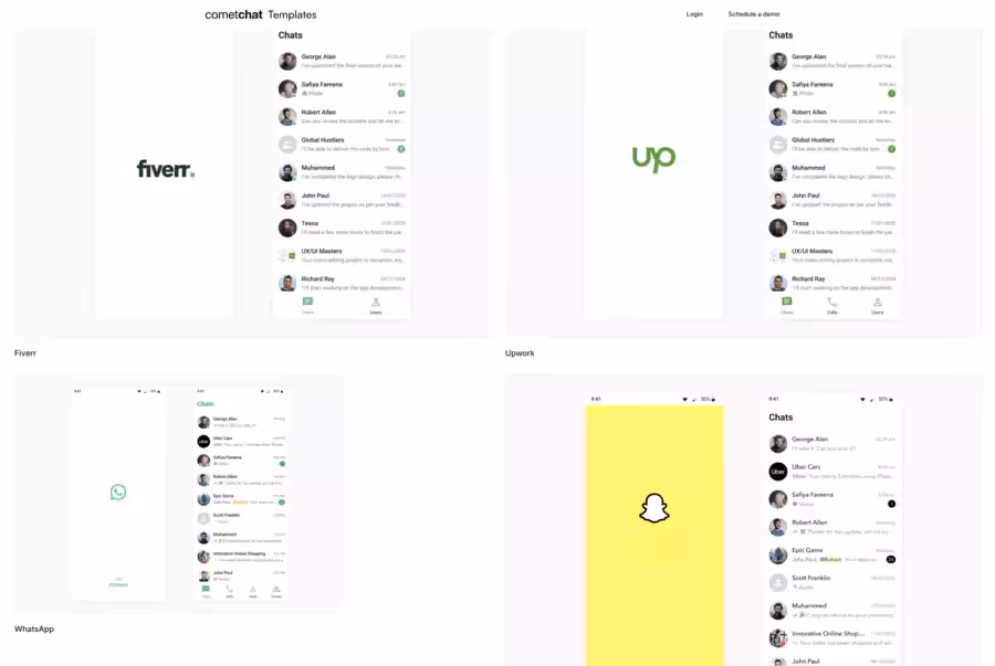 interface des modèles de chat propposés par Cometchat