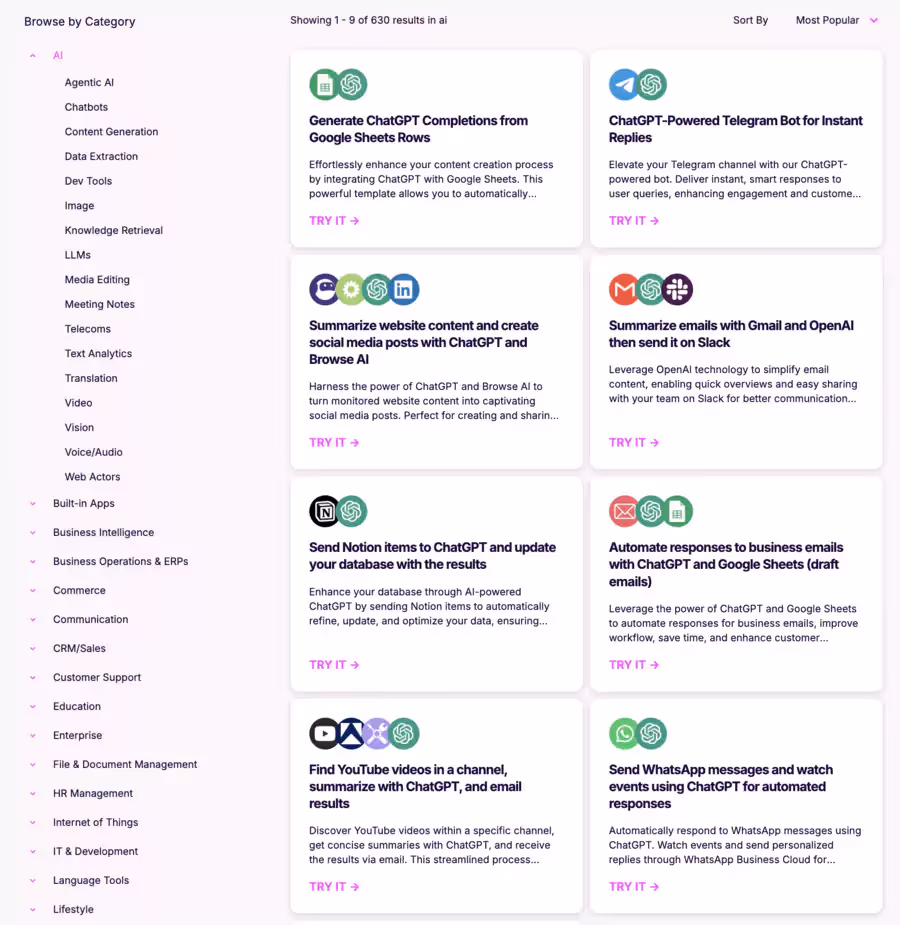 modèles de scénarios avec IA de Make