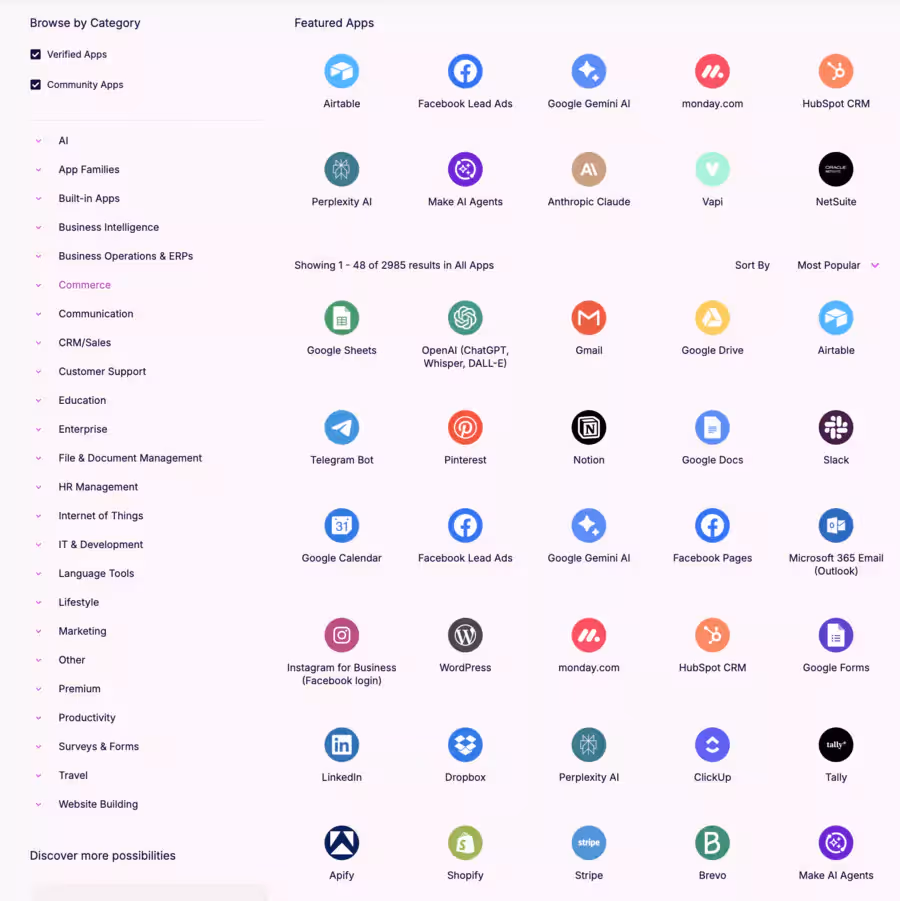 intégrations natives de Make