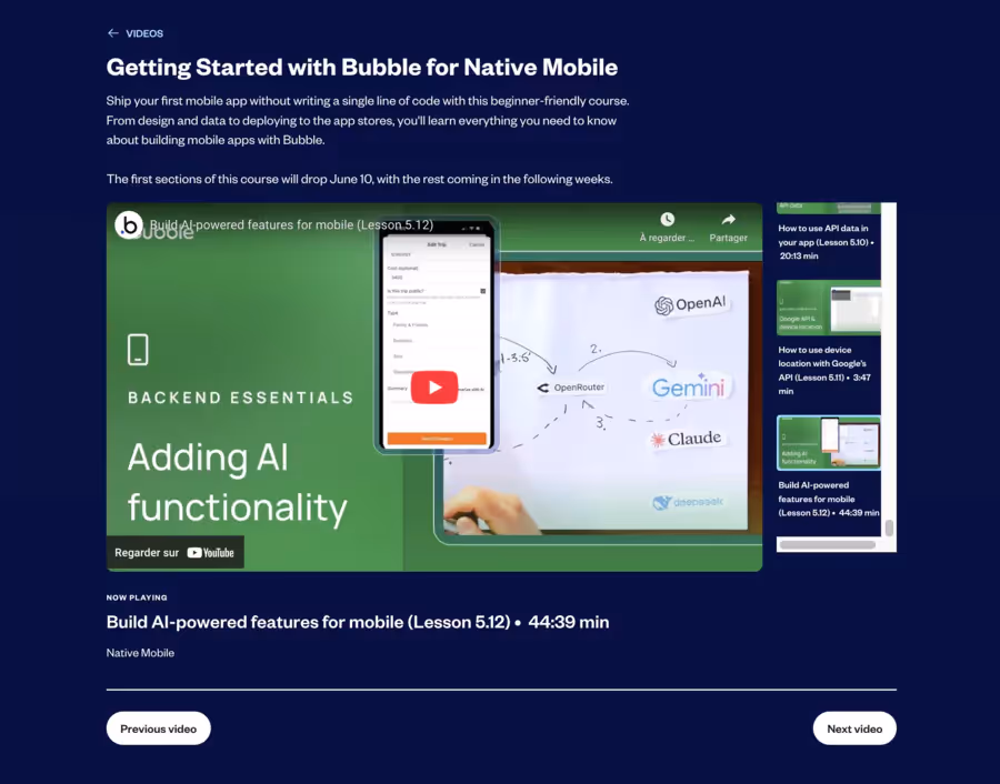 cours vidéo sur Bubble Academy