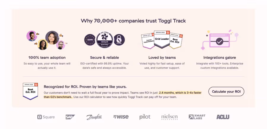 Avis et informations des clients du logiciel de suivi du temps Toggl Track