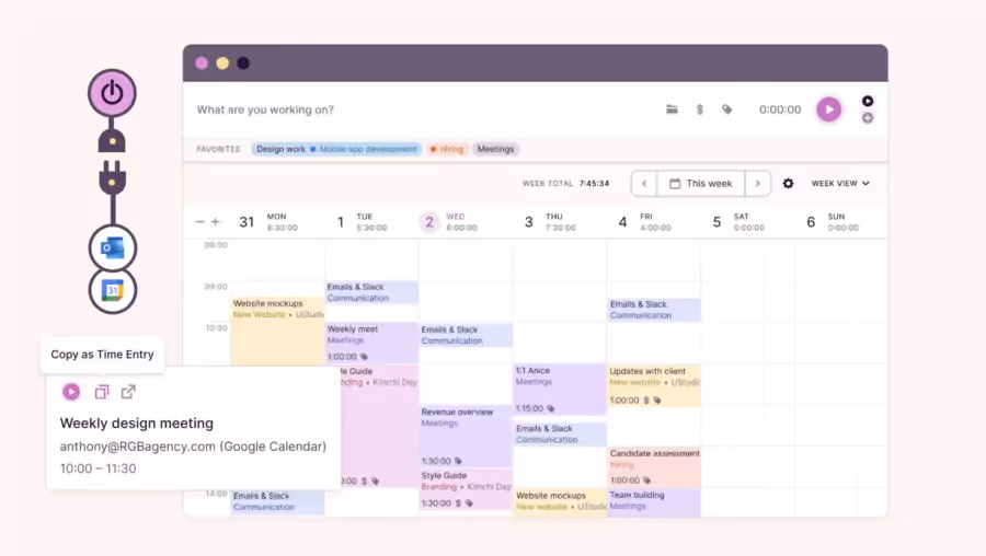 Interface du logiciel de suivi du temps Toggl track