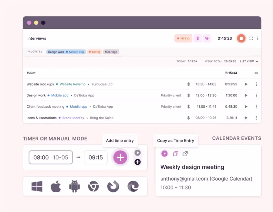 Avis de l'interface du logiciel de suivi du temps  toggl track