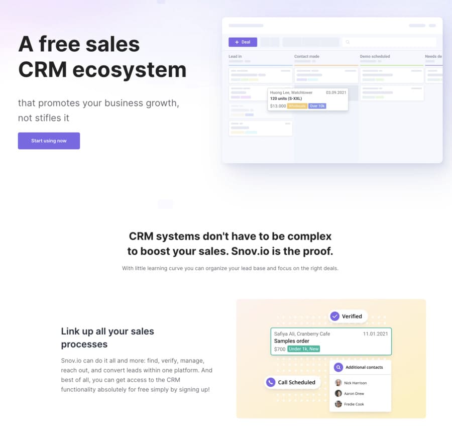 snov.io dispose d'un CRM pour stocker chaque adresse e-mail et les informations de vos prospects