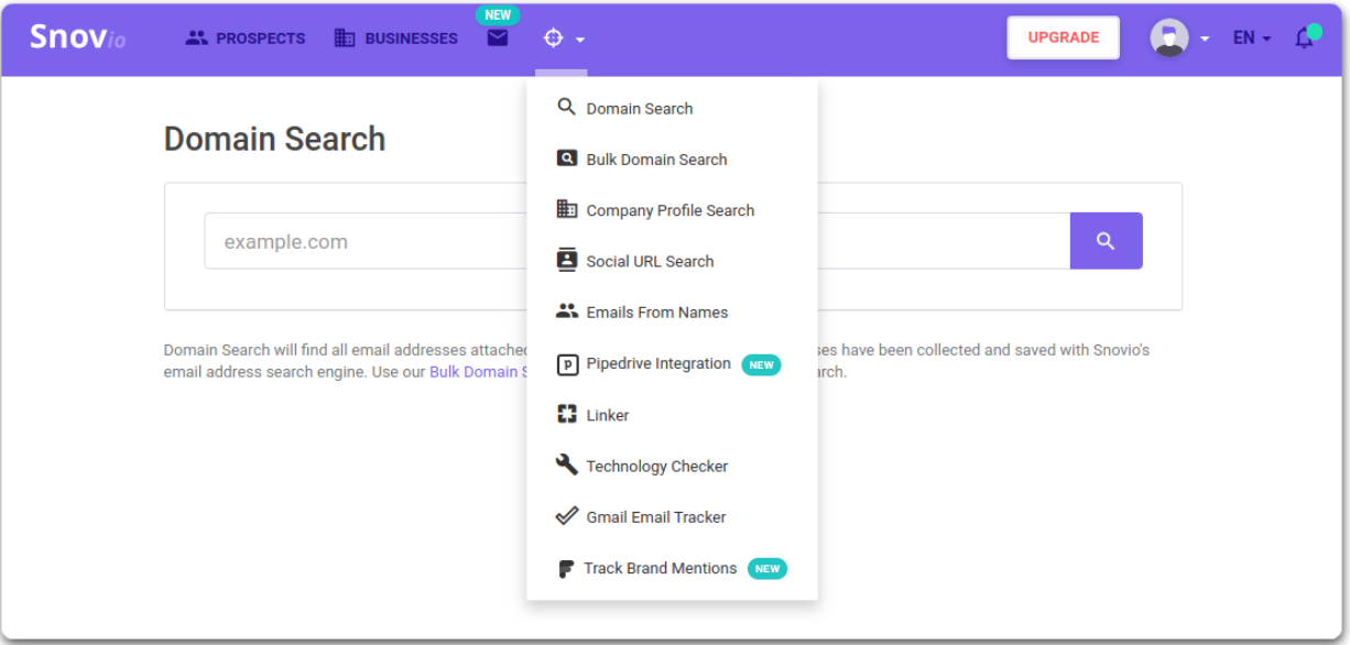 Recherche d'adresse par domaine mise à jour en temps réel de snovio