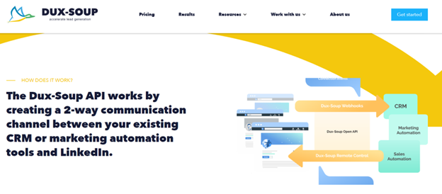 méthodes de connexion de dux soup avec son API