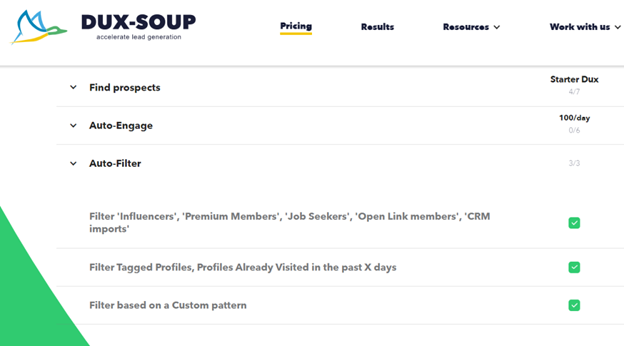 Tarification et options de dux soup