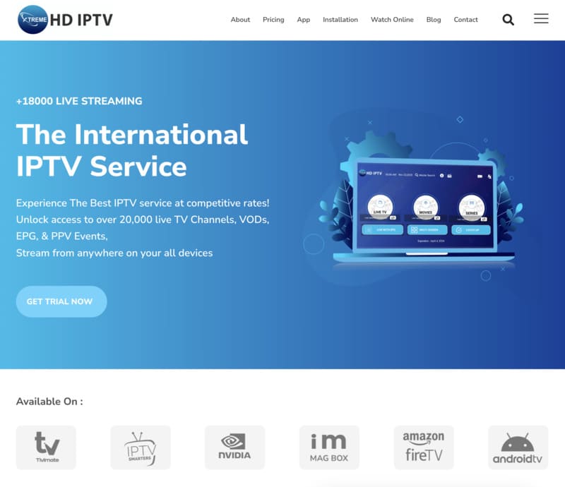 page d'accueil de Xtreme HD IPTV