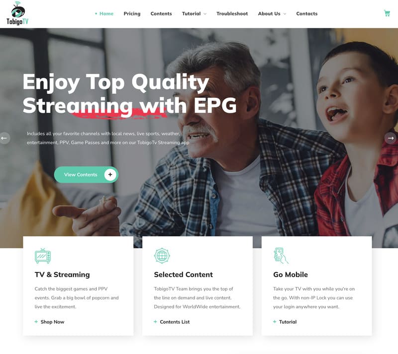 page d'accueil de tobigo tv