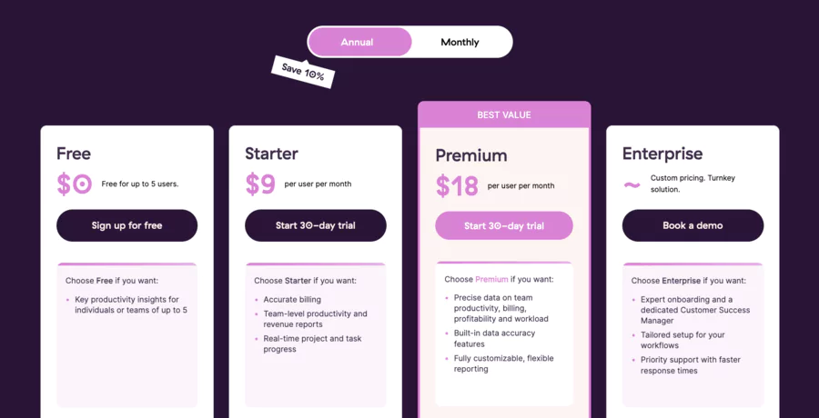 Toggl Track pricing