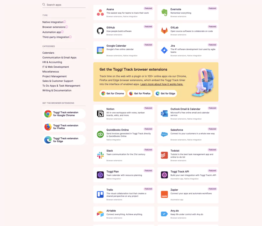 Extended integrations of Toggl Track