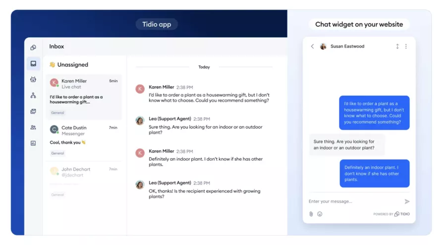 interface du logiciel tidio live chat