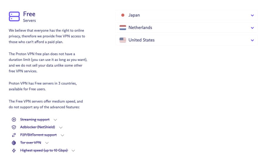 serveurs de Proton VPN