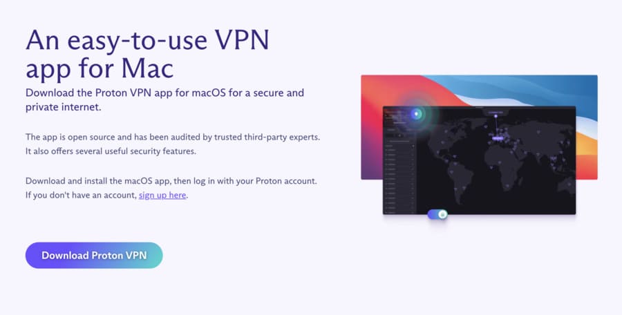 Interface de téléchargement de proton VPN en anglais 