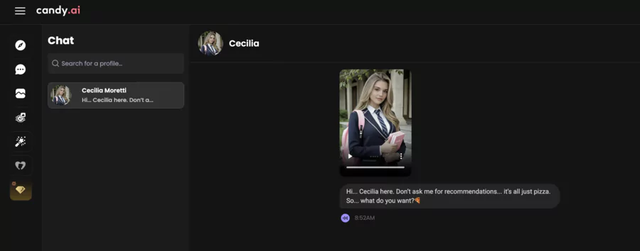 interface de chat de Candy AI