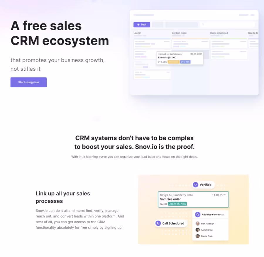 snov.io has a CRM to store each email address and information about your prospects
