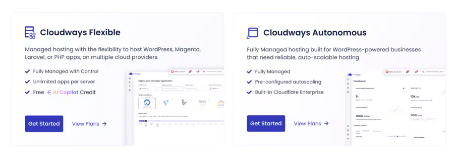 Cloudways flexible and Cloudways autonomous