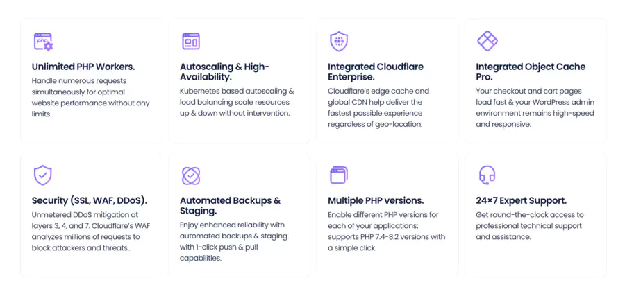fonctionnalités clés sur la page de Cloudways