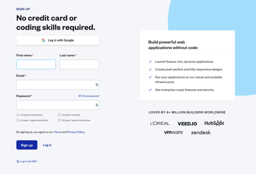 Bubble signup without credit card