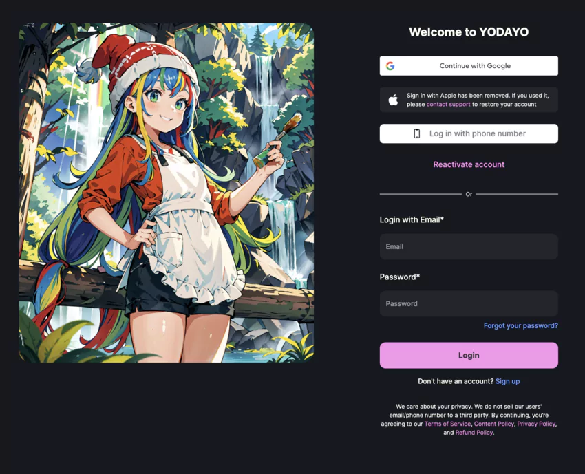 Yodayo sign-up