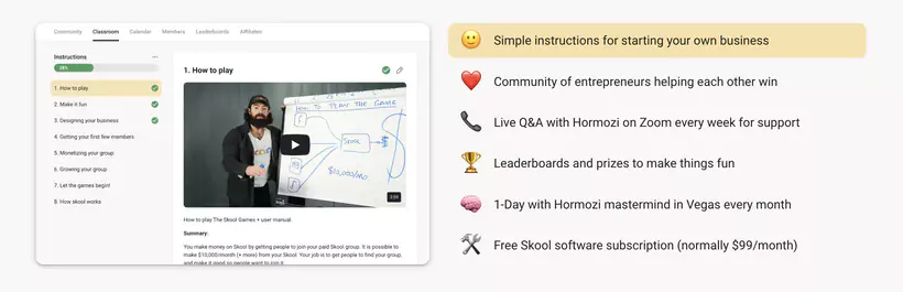 Tweet from Alex Hormozi who invested in Skool