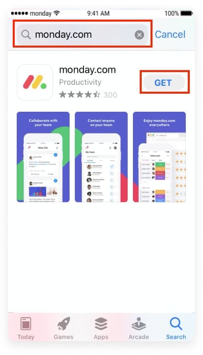 application mobile de monday.com
