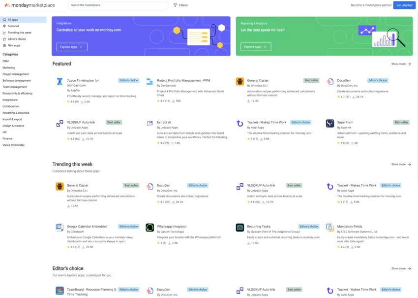 vue de la Marketplace de monday