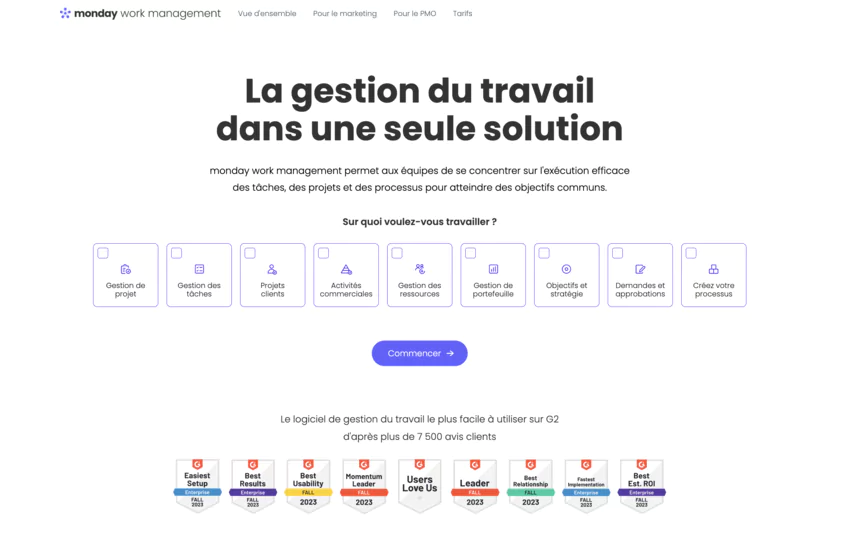 page d'accueil de monday Work Management 