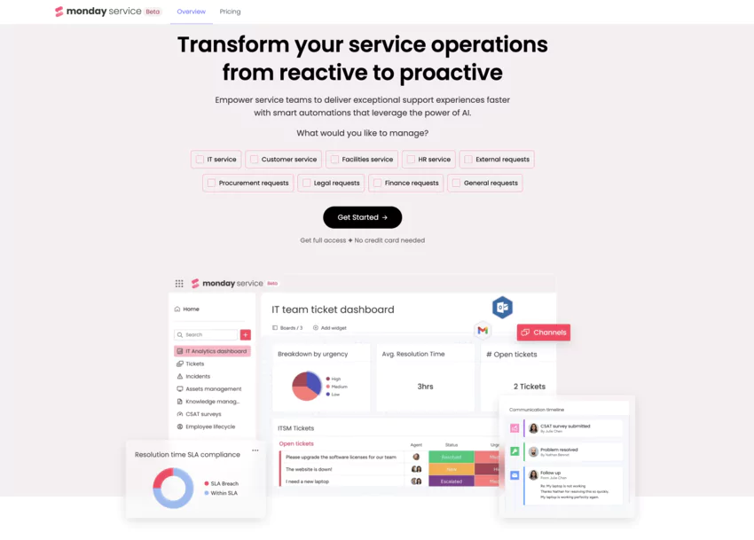 page d'accueil de monday Service